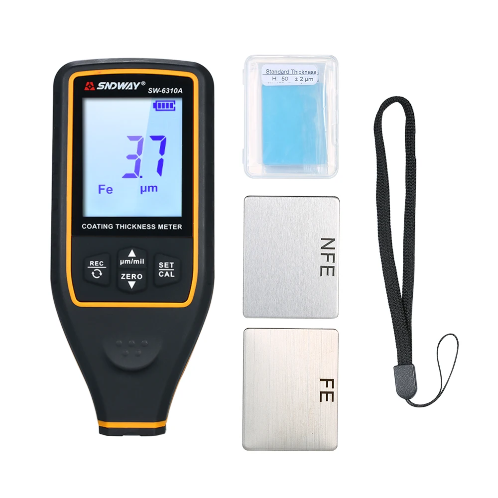 

Digital Thickness Gauge Handheld Thickness Tester Coating Thickness Meter with Auto Function Fe/NF Probe Car Detector SW-6310A