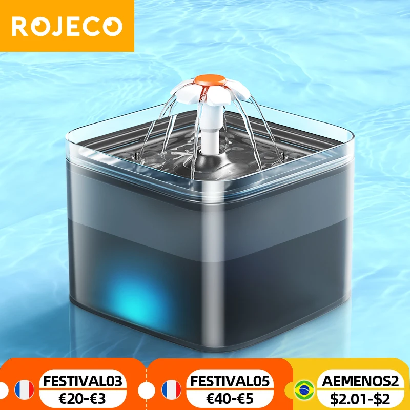 ROJECO 2L Cat Water Fountain With LED Light Automatic Drinking Feeder For Cat Kitten Auto-Sensing Bowl Feeder Food Dispenser Cat