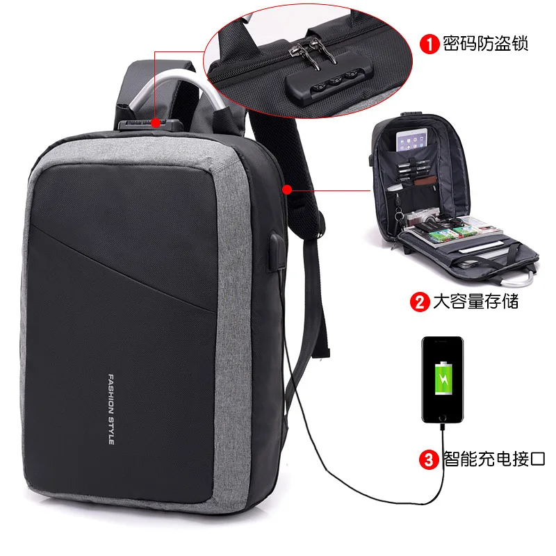 

2019 New Style Dacron High-End Business Men's Multi-functional Backpack Hand USB Sufficient Computer Bag