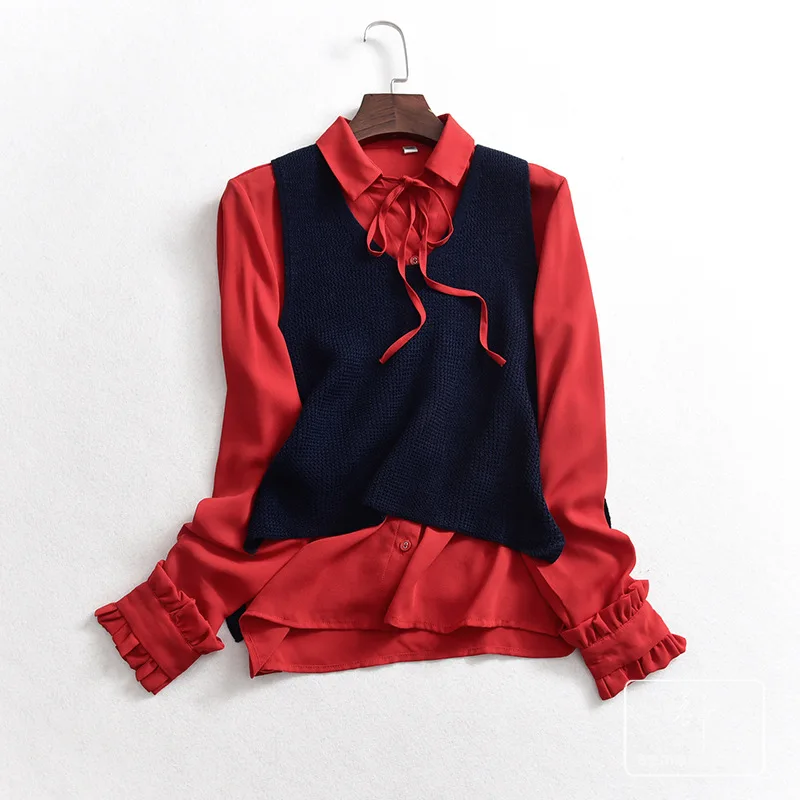 

A Generation of Elegant Commuting of LED Slim Fit Shirt + Knitted Vest Two-Piece Women's Entity