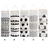 Black White Pattern Cotton Linen Hanging Storage Bag 3 Pockets Wall Mounted Wardrobe Hang Bag Wall Pouch Cosmetic Toys Organizer ► Photo 1/6