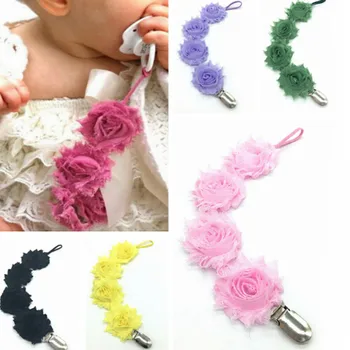 

Baby Girls Infant Rose Flower Feeding Dummy Pacifier Clip For Nipples Baby Teething Soother Holder Strap Chain Baby Feeding Part