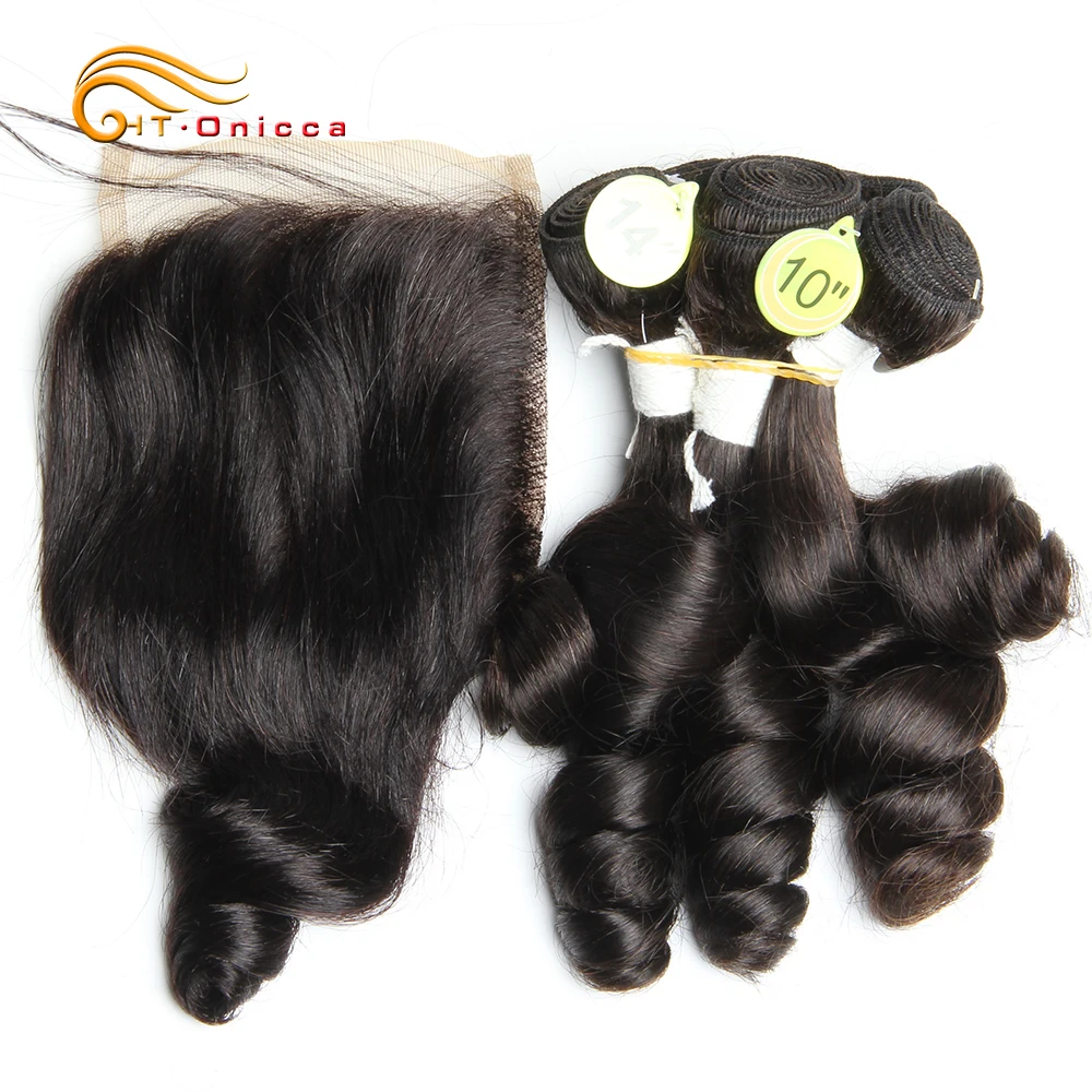 

Curly Human Hair Bundles With Closure Brazilian Hair Weave Bundles Egg Curl Hair Extensions Loose Wave Bundles With Closure