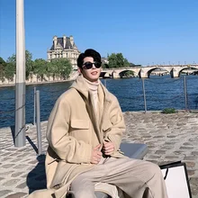 Новая японская зимняя хлопковая простая свободная версия большого размера Мужская британская Толстая шерстяная Длинная ветровка с капюшоном