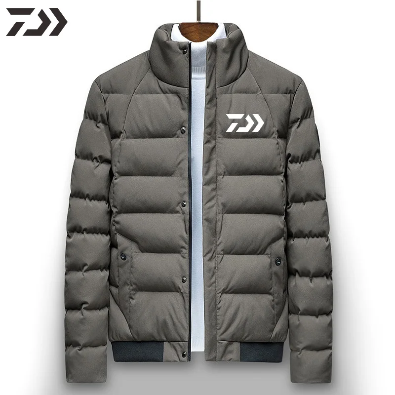 Толстая хлопковая теплая куртка для рыбалки Daiwa, Мужская зимняя водонепроницаемая одежда для велоспорта, рыбалки, мандарин, воротник на молнии, одежда - Цвет: Серый