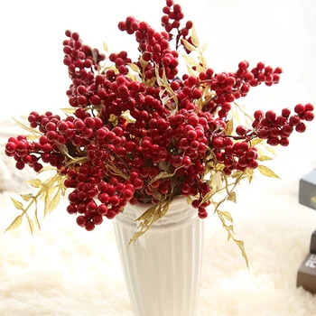 Simulation Artificial Fruit Foam Glass Smooth Red Cherry Flowers Fake Berries Bouquet Halloween Christmas Wedding Party Supplies