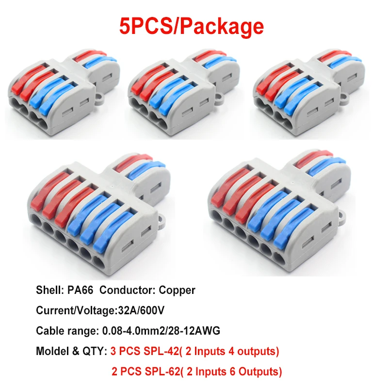 

5PCS/lot LT-623 422T SPL 62/42T Mini fast Universal Wiring Cable Connector quick Connector Push-in Copper Conductor Terminal
