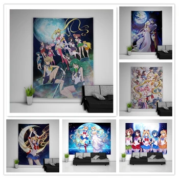 

Bishoujo Senshi Sailor Moon Tsukino Usagi Tapestry Art Wall Hanging Sofa Table Bed Cover Home Decor Dorm Gift