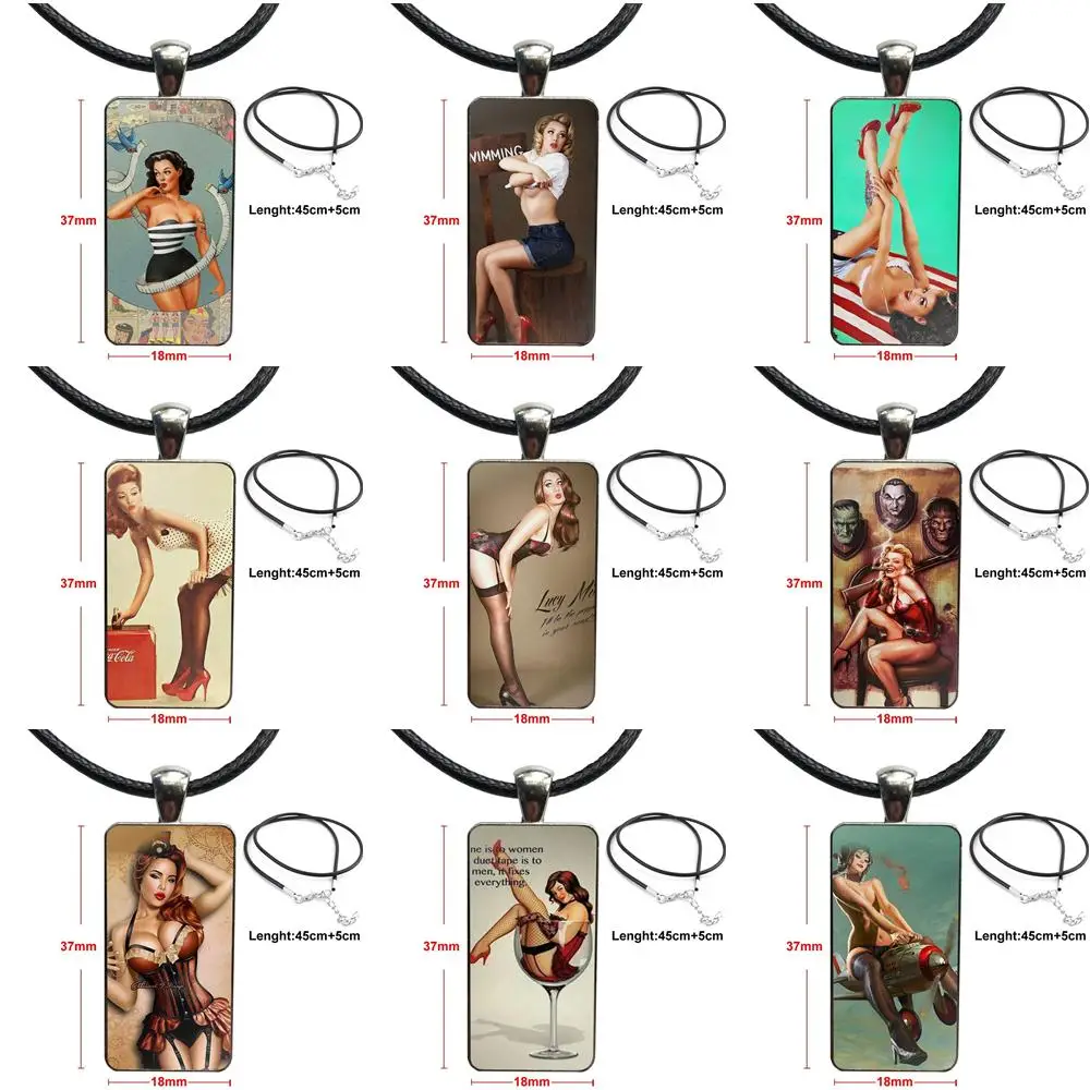 For Women Handmade Girls Glass Cabochon Pendant Necklace Rectangle Fashion Pin Up Pinup Sexy Girl | Украшения и аксессуары