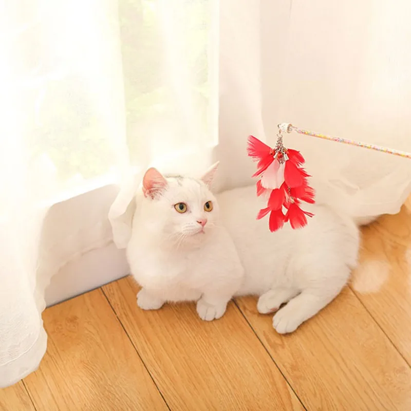 Interactive Cat Pet Toy Teaser And Exerciser Wand With 3 Layers Feather Pendant For Kitten Cats Products H1 | Дом и сад
