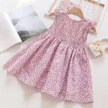 Летнее милое хлопковое платье принцессы с принтом для девочек, милое детское платье, 5 шт./партия