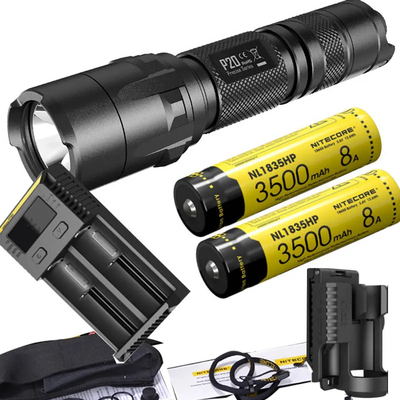 NITECORE P20 фонарик CREE XM-L2(U2) светодиодный Макс. 800 лм луч двойной переключатель задний светодиодный фонарь для спорта на открытом воздухе+ NITECORE NTH30B - Испускаемый цвет: NTH30B 2XNL1835HP I2