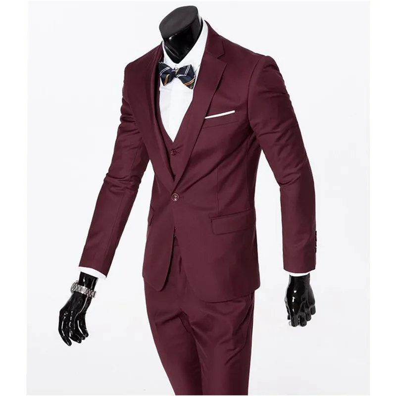 Пиджак+ жилет+ брюки) весенние Мужские приталенные деловые костюмы из трех предметов мужские вечерние костюмы жениха/мужские свадебные блейзеры