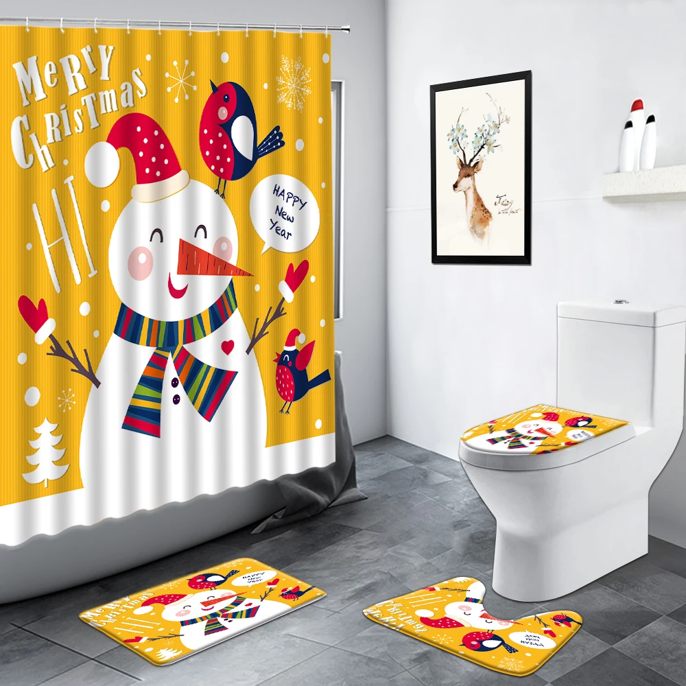 

Забавный Рождественский Декор в виде снеговика, шторы для ванной комнаты, шторы для ванной комнаты, новый год, Рождество, домашний нескользящий ковер, чехол для унитаза, напольный коврик
