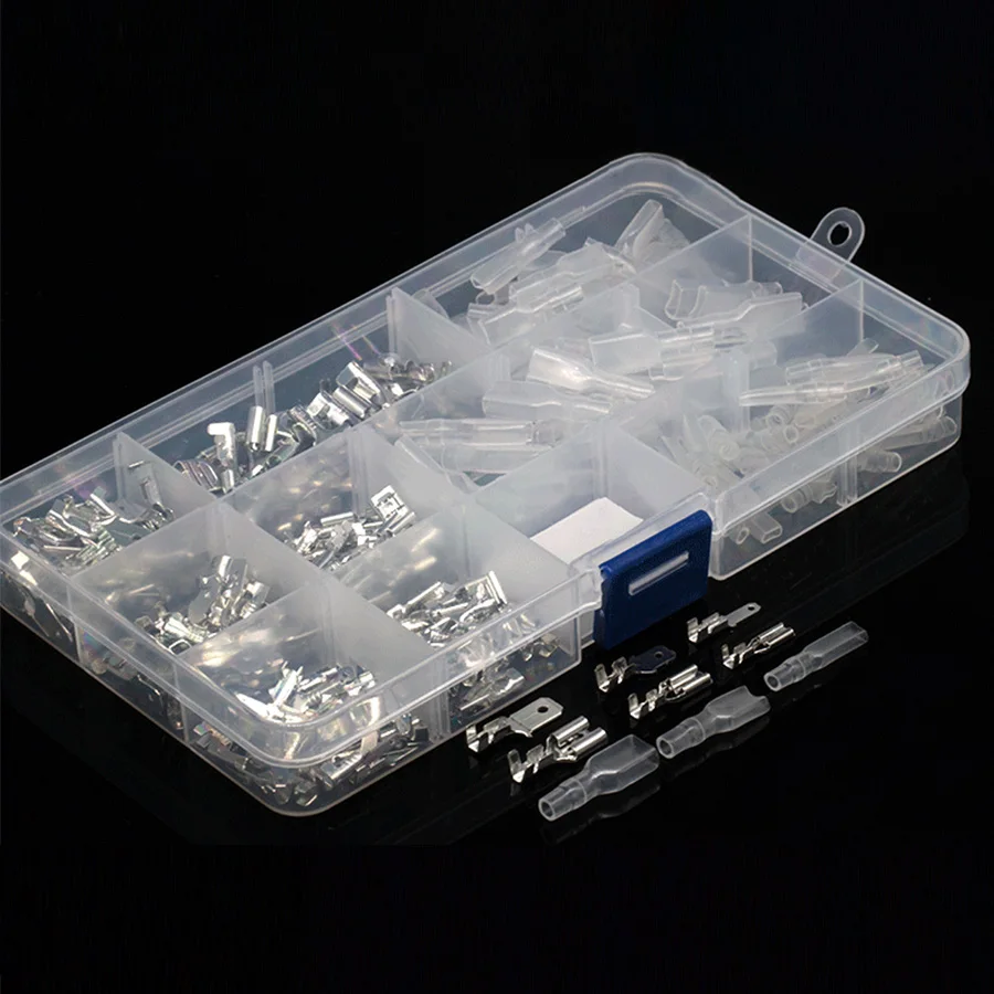 

270 Pcs Brass 6.3 mm 4.8 mm 2.8 mm Connectors Female Spade Cable Terminals Male Spade Quick Splice With Case