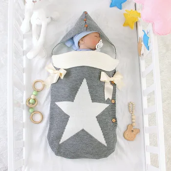 

Baby Sleeping Bag Envelope For Discharge Winter Newborns Stroller Sleep Sack Five Star Knitted Infantil Bebes Envelopes 0-6Month
