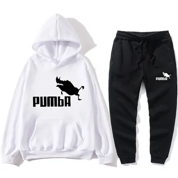 

Hot 2020 autumn and winter brand sweatshirt suit men's high-quality Pumba letter printed women's fashion men's hoodies + pants