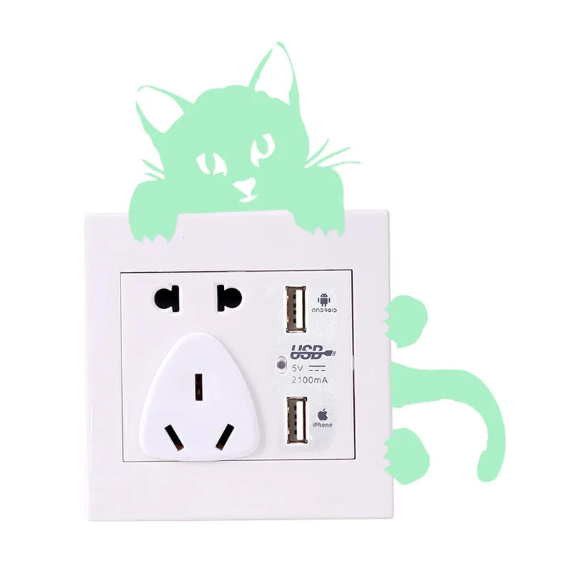 OY326 Carved Night Light Switch Stickers Cute Cat Bedroom Living Room Power Supply Socket Decorative Sticker Foreign Trade Wall
