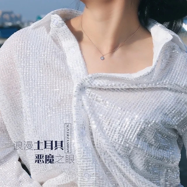 

S925 Sterling Silver Necklace Women's Korean-style Simple Students MORI Series Creative Demon Eye of the Pendant Choker Sets of