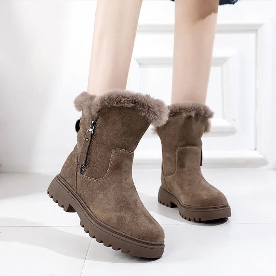 Botas al tobillo de invierno para mujer, botas de nieve de plataforma de  cuero nobuk de alta calidad con cremallera para mujer, botas de algodón  abrigadas informales para mujer|Botas de nieve| -