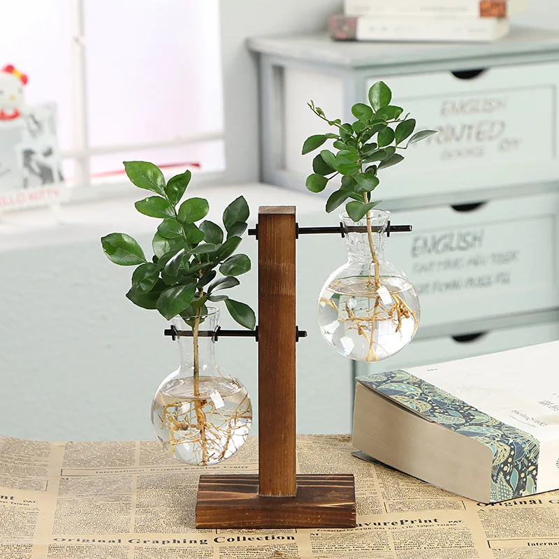 Floreros hidropónicos de terrario para plantas, maceta Vintage, jarrón transparente, marco de madera, mesa de cristal, plantas, decoración de bonsái para el hogar|Jarrones| - AliExpress - 100 cosas bonitas para la casa
