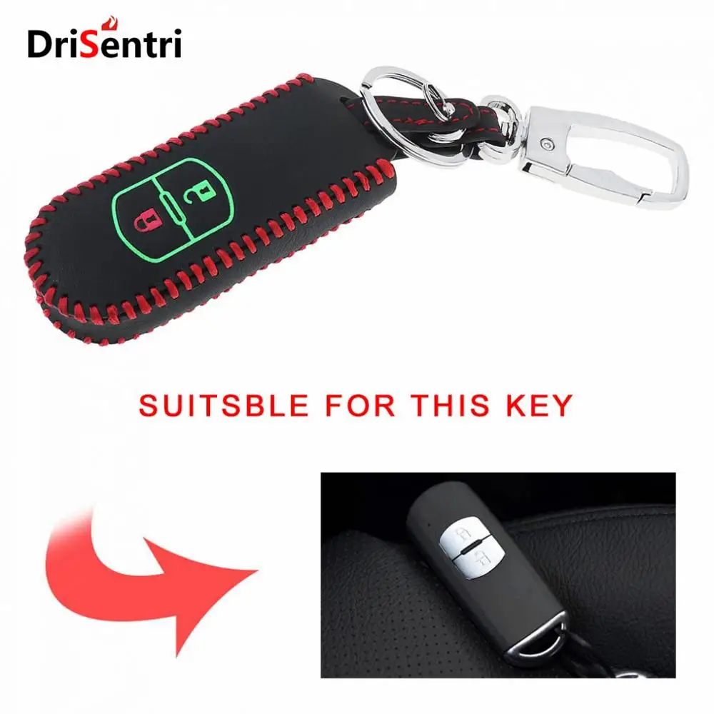 

2 Buttons Hand Sewed Leather Noctilucent Car Key Cover Protector Holder Hang Buckle for Mazda CX-5 CX5 Atenza CX-7 CX-9 MX5
