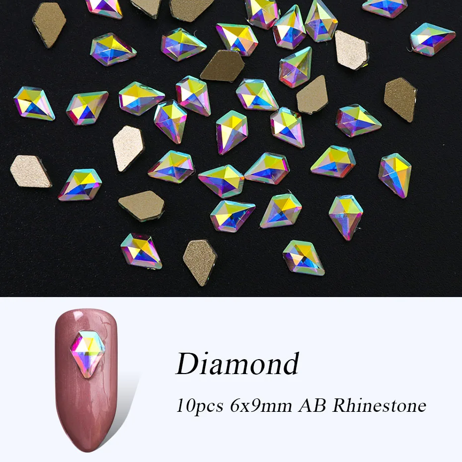 10pcs Diamond 6x9mm Искрящегося цвета Кристалл aб для ногтей драгоценные камни стразы для украшения ногтей, Стекло колеса в виде геометрических фигур цветок ювелирные изделия с бриллиантами декоративный камень для ногтей украшения для маникюра BE694-1 - Цвет: 10pcs Diamond 6x9mm