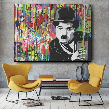 

Abstract Canvas Painting Posters and Prints Chaplin Graffiti Street Art Cuadros Banksy Pop Wall Art Picture for Living Room