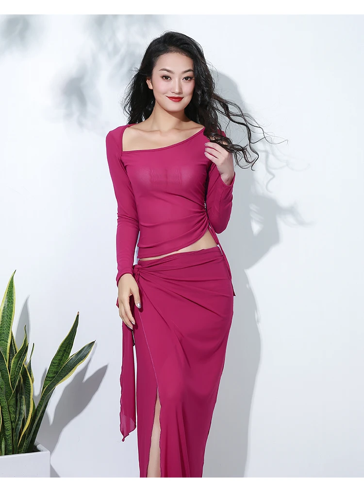 Rose Япония,, зима, Новое поступление, для женщин, 2 предмета, длинный рукав, юбка для танца живота, водная пряжа, для командных танцев, для тренировок, шоу, одежда авокадо - Color: Rose