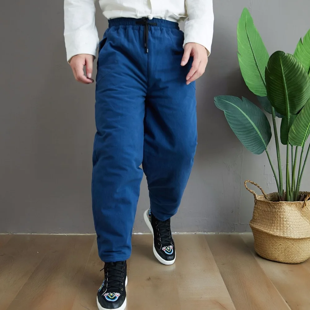 LZJN 2019 Winter Warm Men Thick Pants Double Layer Quilted Casual Pockets Male Winter Joggers Drawstring Cotton Linen Trousers (28)