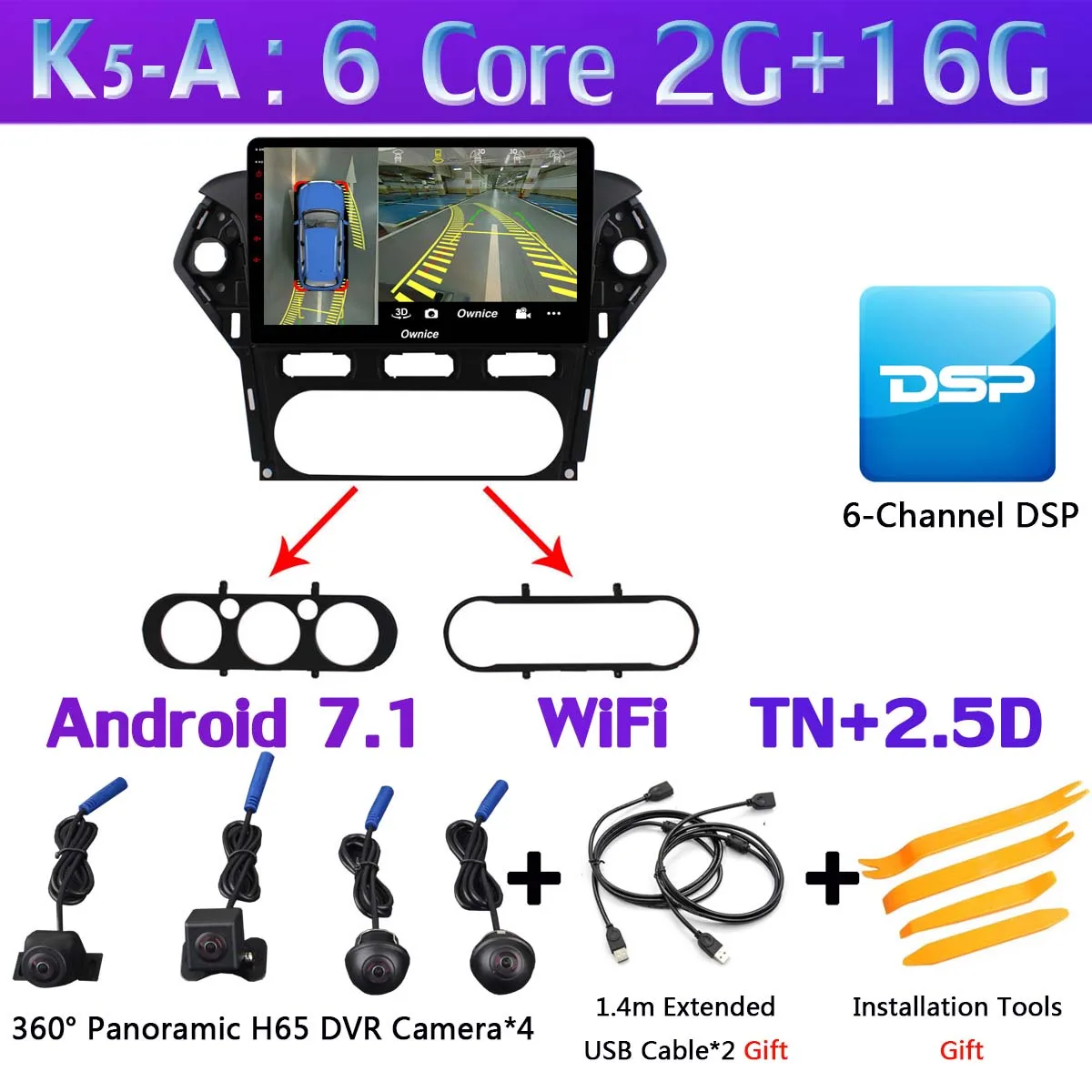 K5-A 360°Pano ram ic 4×камера 4G LTE 4 Гб ram+ 32 Гб rom Android 9,0 Автомагнитола для Ford Mondeo 2011 2012 gps навигация SPDIF DSP CarPlay - Цвет: K5-A