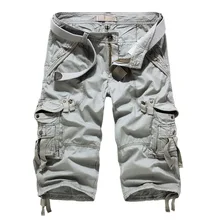 Cargo Shorts Men Summer Casual Workout Military Men's Shorts Multi-pocket Calf-length Short Pants Men ( Belt Is Not Included )