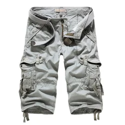 Short Cargo à poches multiples pour homme, pantalon court, longueur mollet, style militaire, décontracté, ceinture non incluse, été 