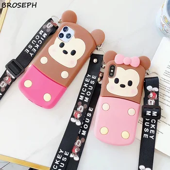 

Cute Cartoon Ice Cream Mickey Minnie Phone Case For iPhone 11 pro Max Lanyard Back Cover For iPhone 6 6s 7 8 Plus X XR XS Max
