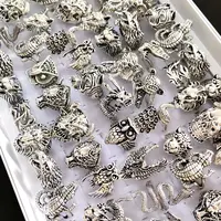 Bulk lots 50pcs Animal Mix Ring Men's Punk Rocker Skull Ring Snake Lion Leopard Dragon Elephant Owl Gecko Eagle Rings Man Gift 2