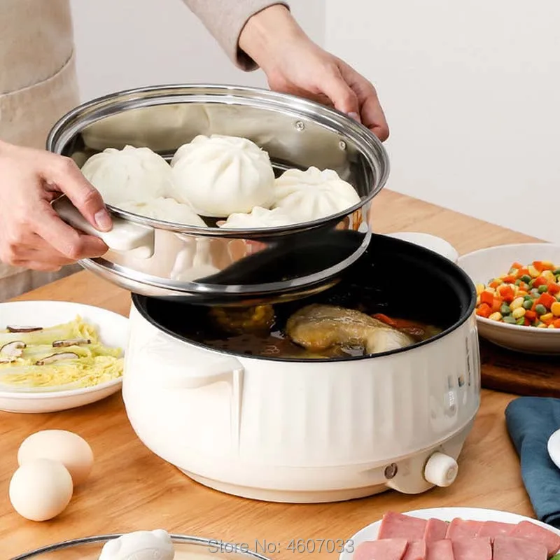220V Multifunctional Electric Cooker Heating Pan stew Cooking Pot Hotpot Noodles Eggs Soup Steamer rice cooker dormitory home 1