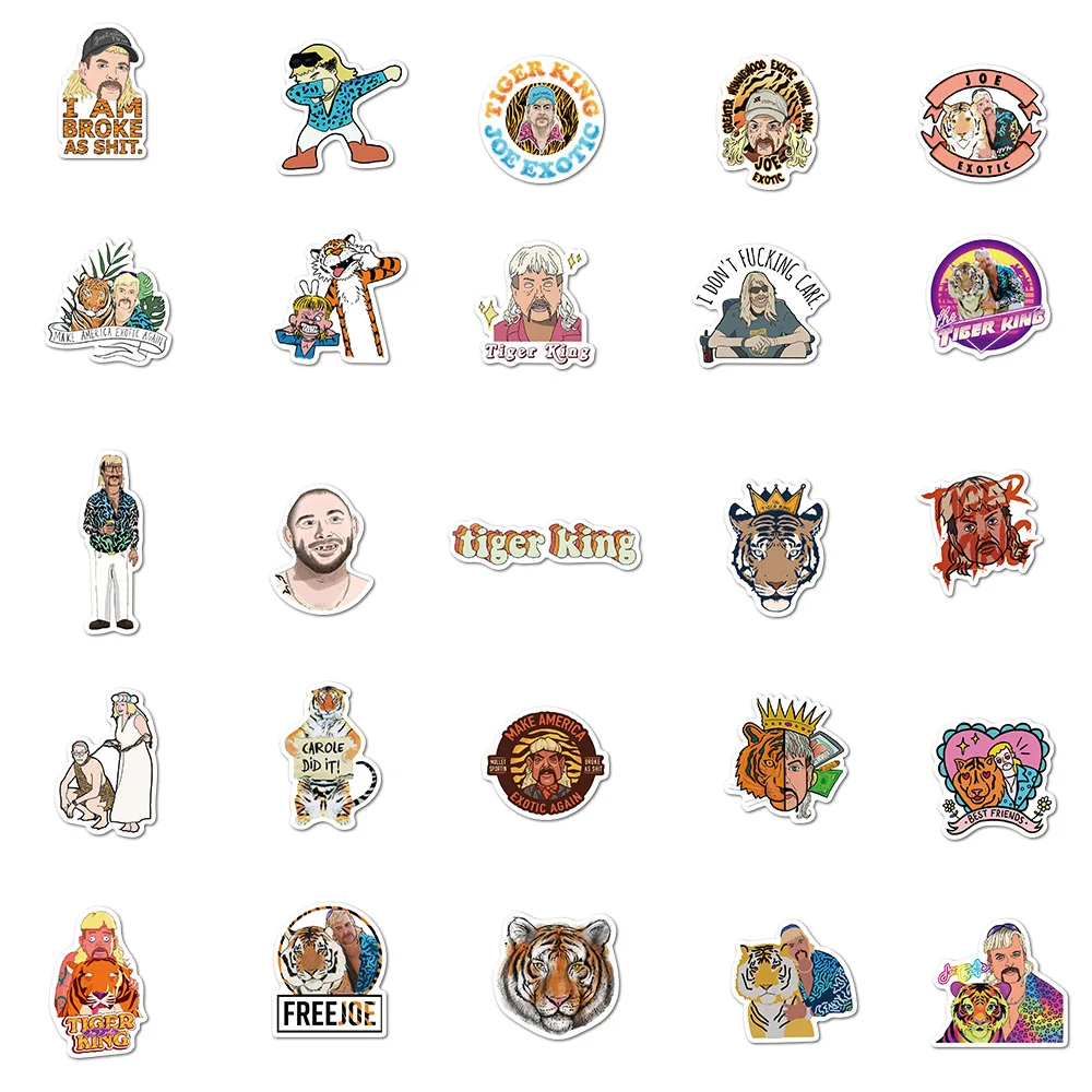 50pcs Tiger King Stickers Animal Waterproof Car Skateboard Scrapbook Suitcase Sticker Pack Laptop Racing Kid Stiker For Children Stickers Aliexpress