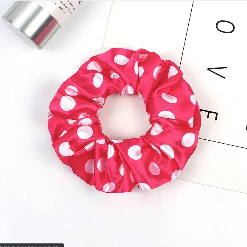 Винтаж Scrunchies атласные ленты для волос аксессуары резинки для волос украшения повязка на голову в горошек ярких цветов, обтянутая тканью; Для женщин детские резиновые Головные уборы
