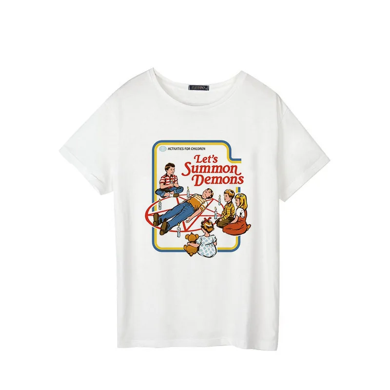 

Funny Vintage t shirt gothic fall clothes for women Cotton Short Sleeve Let's Summon Demons Graphic Tops Harajuku Summer tshirt