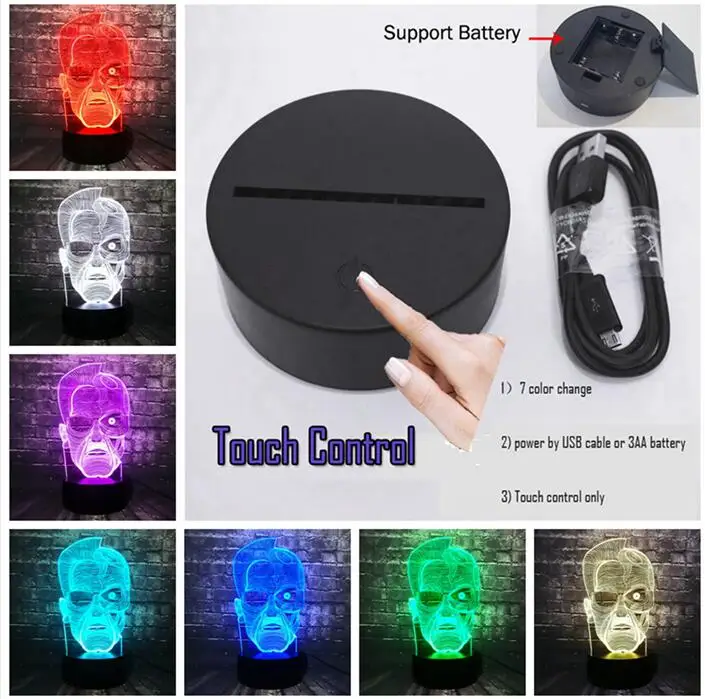 USB Touch 7 Color Горячая фильм Фигурка Терминатора Арнольд Шварценеггер мультфильм светодиодный Декор мальчик фонарь-ночник праздник друг Рождественский подарок - Испускаемый цвет: USB Touch 7 Color