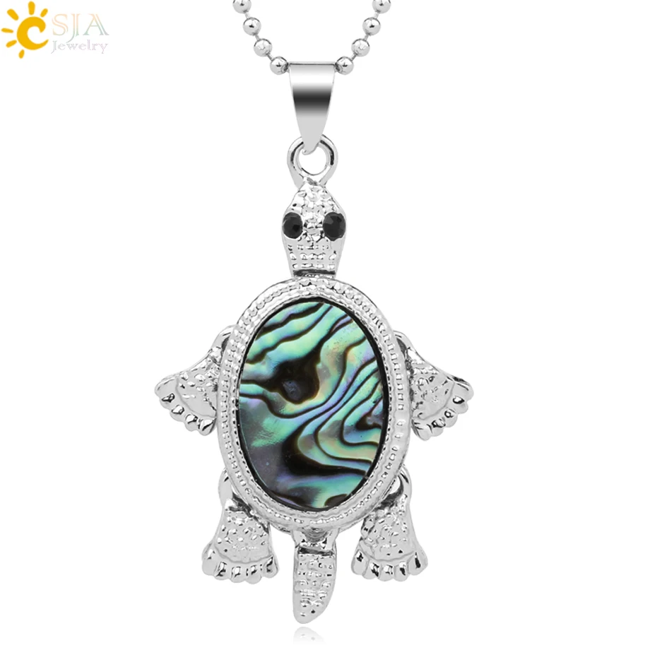 Necklace CSJA красочная натуральная подвеска-черепаха, Новая Зеландия, морская черепаха, милое ожерелье с животными для мужчин и женщин, ювелирные изделия G277 - Окраска металла: Necklace