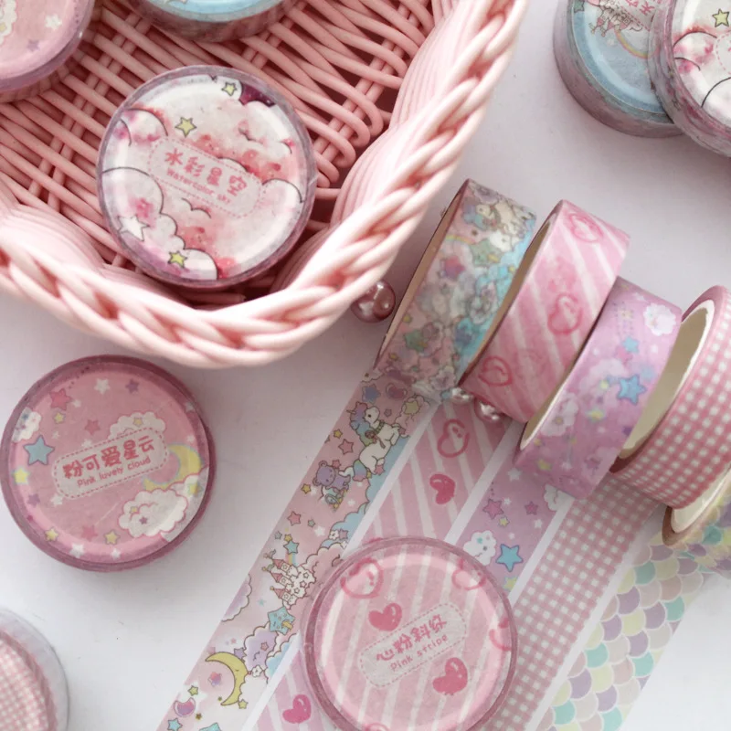 Gran oferta Cinta adhesiva japonesa de papel Washi, Kawaii, rosa, regalo para chica, decoración, escuela y oficina dg58ZRnr