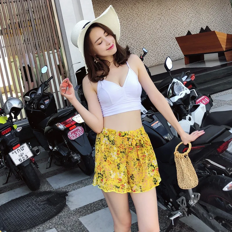 

South Korea New Style Swimwear Ousha Bathing Suit Women's Underwire Fashion Sweet Bikini Three-piece Set Tour Bathing Suit Hot S