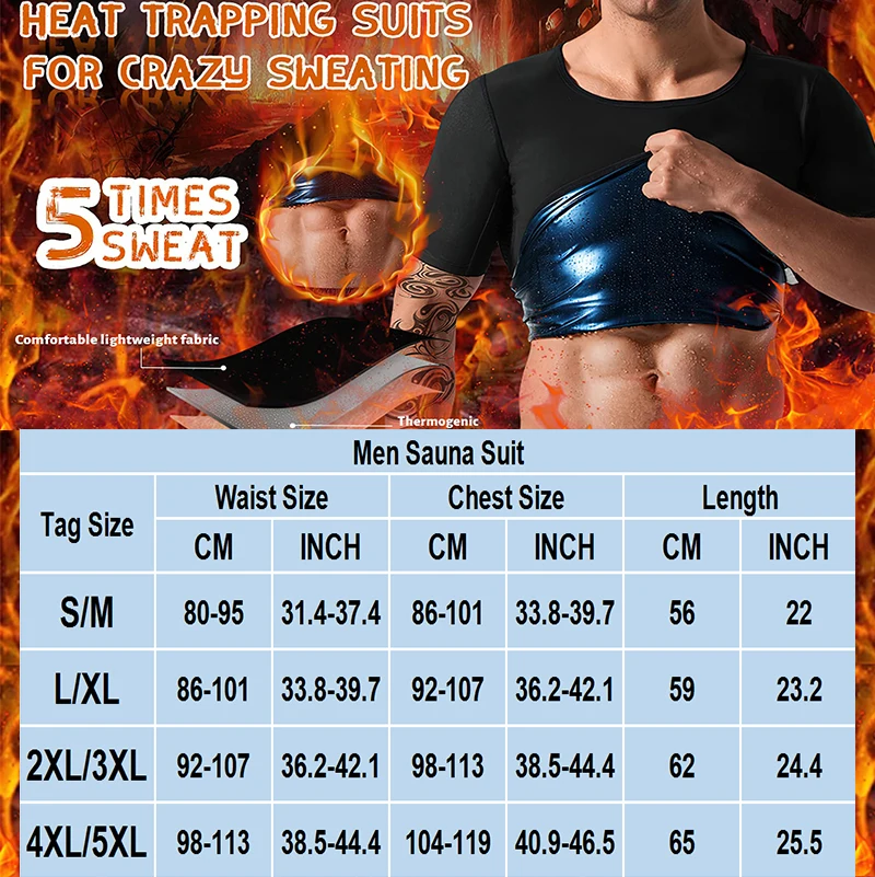 Men Sauna Sweat Vest Heat Trapping Compression Shirts Gym Sauna Suit Workout Slimming Body Shaper for Weight Loss Fat Burning