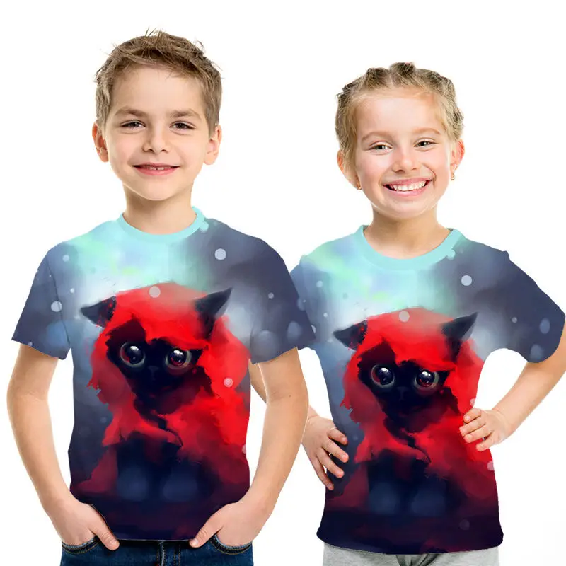 picture color Бренд для детей короткий рукав, футболки для девочек детская одежда Костюмы одежда в виде кролика и кота; костюм с принтом футболки милые домашние животные 3D Топы - Цвет: picture color