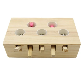 

Cat Toys Pet Indoor Solid Wooden Cat Hunting Toy Interactive 5-Holed Chase Mouse Hit Mouse Scratch Interactive Cats Play Funny T
