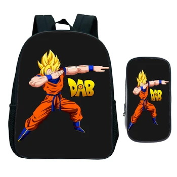 

Child Dragon Ball Kindergarten School Bag 2pcs Set Funny Dab Goku Backpack Children Anime Bookbag Kids Gift(Rucksack Pen Bag)