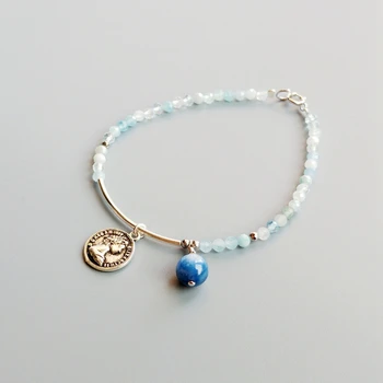 

LiiJi Unique Aquamarine Kyanite Coin Charm Bracelet Black Spinel Labradorite Cross Charm Bracelet S925 Sterling Silver