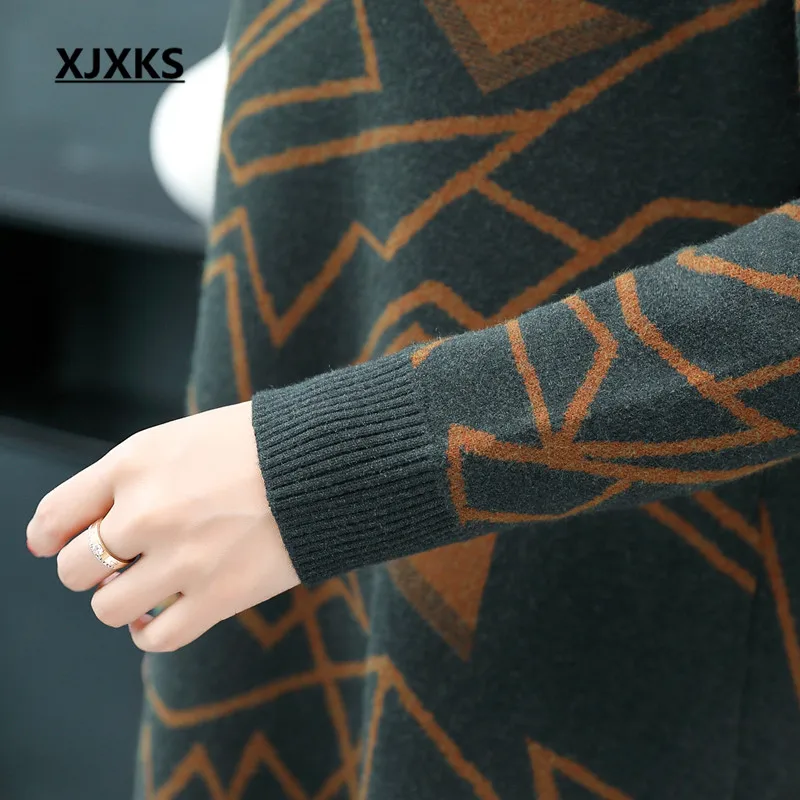 XJXKS женский длинный свитер осень зима круглый вырез длинный рукав удобное высококачественное кашемировое вязаное платье Женский пуловер