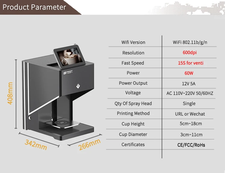 Art Coffee Printer Latte Coffee printer automatic printer Art Beverages Food selfie coffee with WIFI connection printing